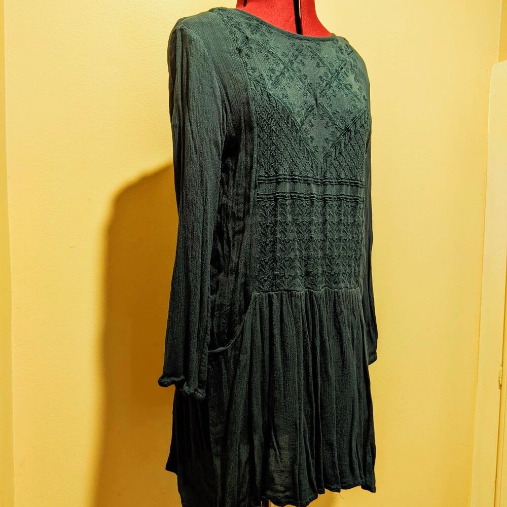 World Market Teal Dark Green embroidered Casual Mini Dress Size S/M